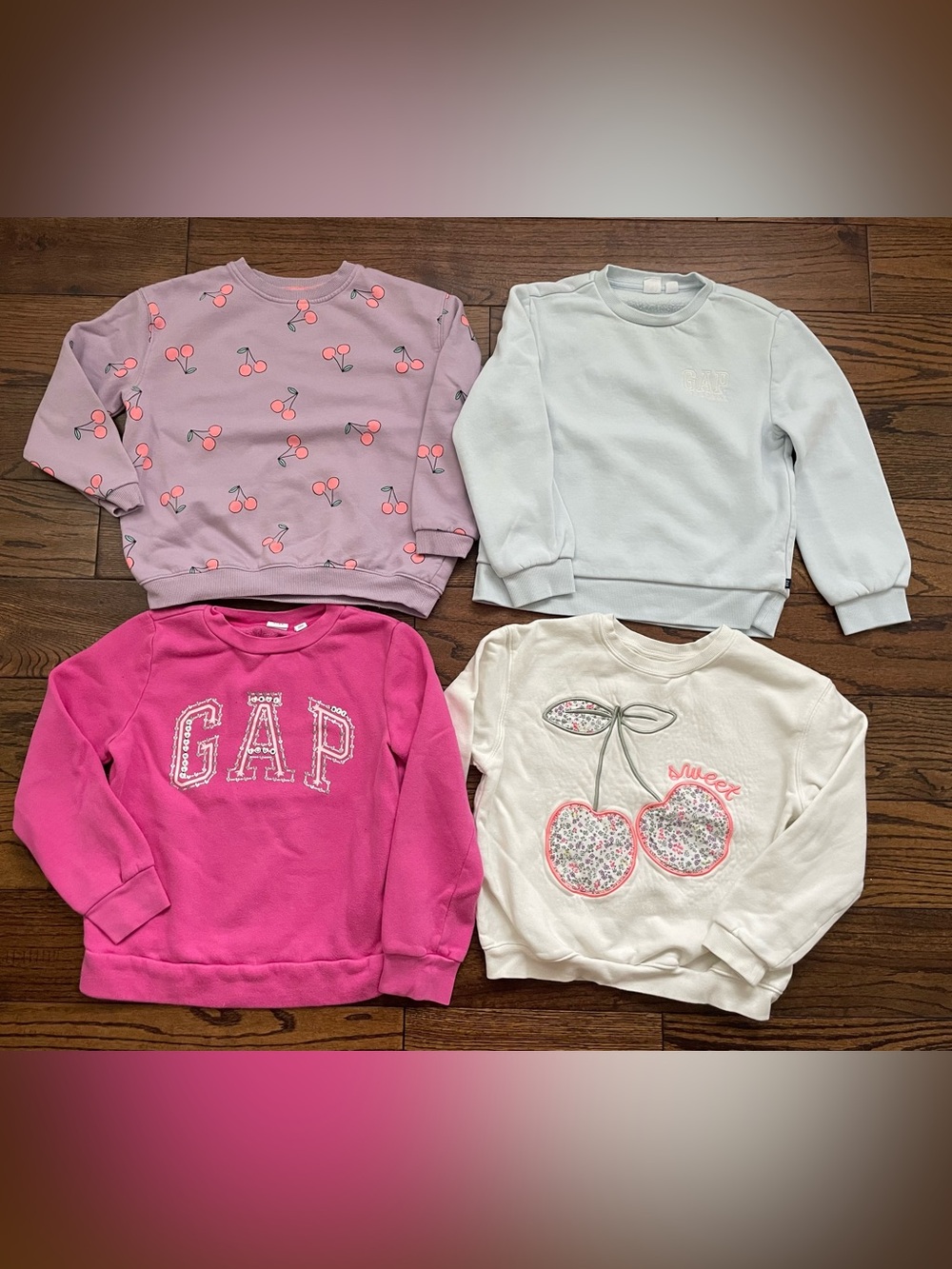 H&M and GAP Kids Pink Cherry Print Sweatshirt - Light Pink & Neon Pink